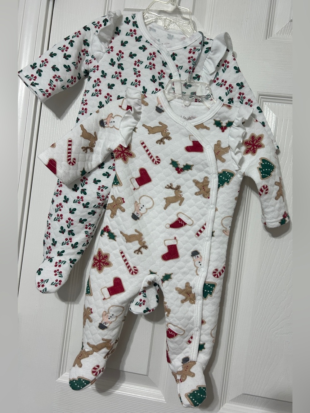 LILA & JACK Baby Girl Christmas Sleepers Set of 2 Holly, Gingerbread 6-9 Months